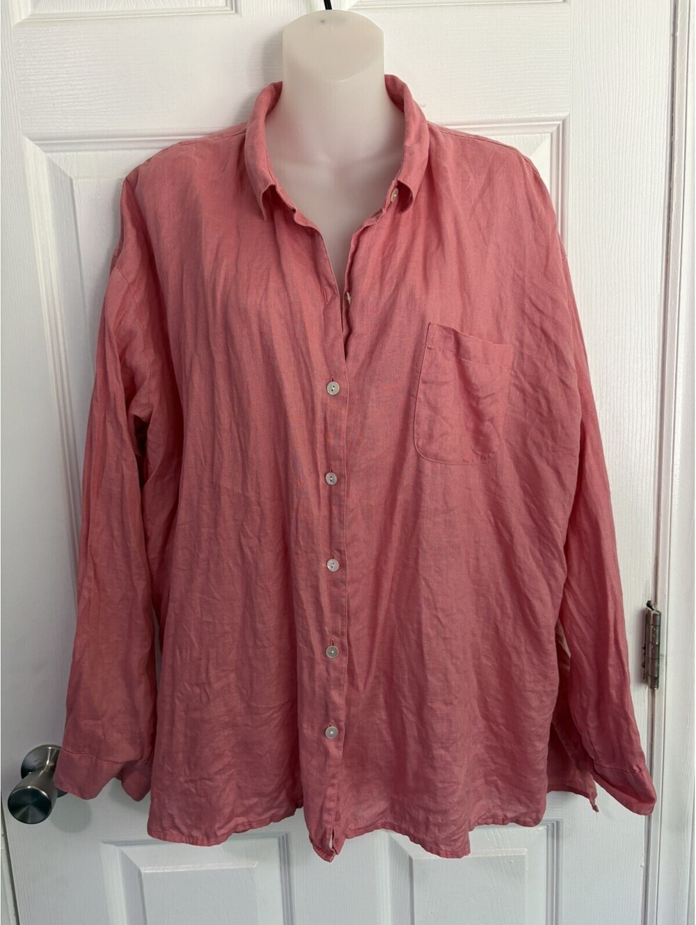 J Jill Love Linen Shirt Womens Long Sleeve Button Down Pink Blouse XL